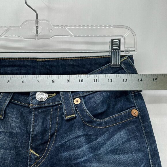 True Religion Slim Straight Jeans Womens 26  Low Rise Flap Pockets Stretch Blue - Picture 8 of 13